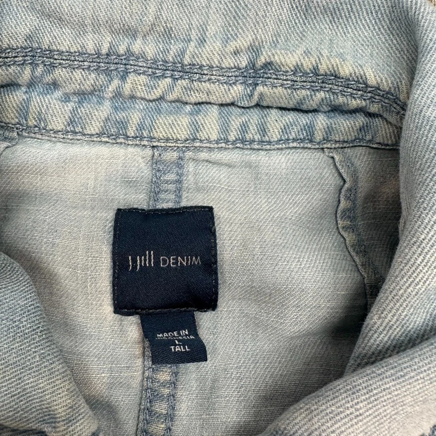 Jaqueta jeans feminina J Jill grande alta azul botão para cima linho algodão - Imagem 3 de 4