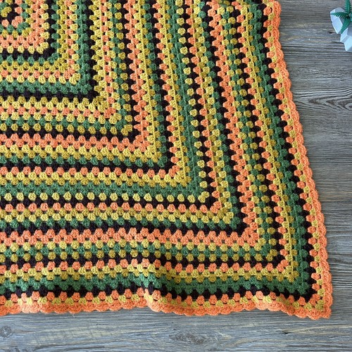 Vintage Handmade 1970s Granny Crochet Afghan Lap Blanket 60x60” Orange Green Bro - Picture 4 of 7