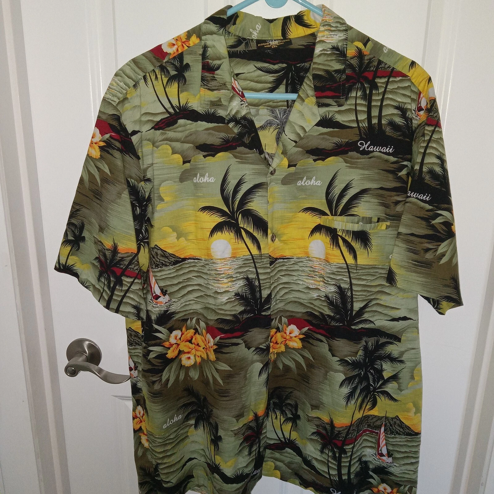 Mens Hawaiian Royal Creations Shirt Xxl, Black Palm Tree Sunset 100% Cotton,...