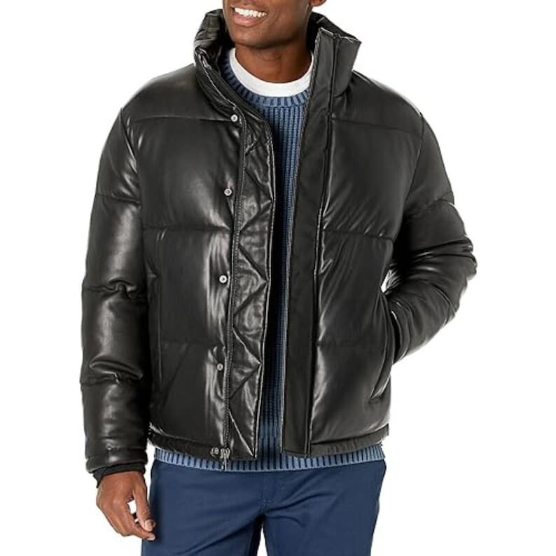 Men's Handmade Genuine Leather Quilted Bomber Puffer Jacket