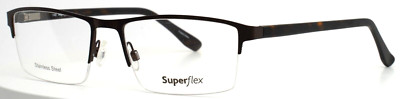 SUPERFLEX SF-512 C3 Brown Mens Rectangle Half Rim Eyeglasses 56-18-145 B:34
