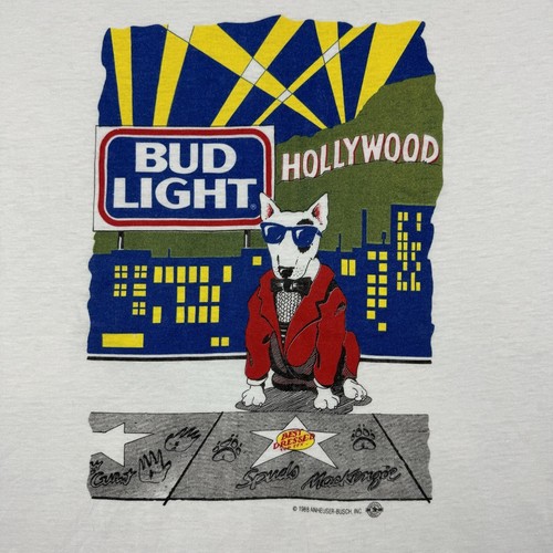 Vintage 80s Budweiser Spuds Mackenzie Bud Light Hollywood T-Shirt White Sz XL - Picture 2 of 5