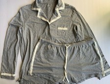 Alfani Contrasting Trim Long Sleeve  Top Pajama Shorts Set, Top M, Bottom L