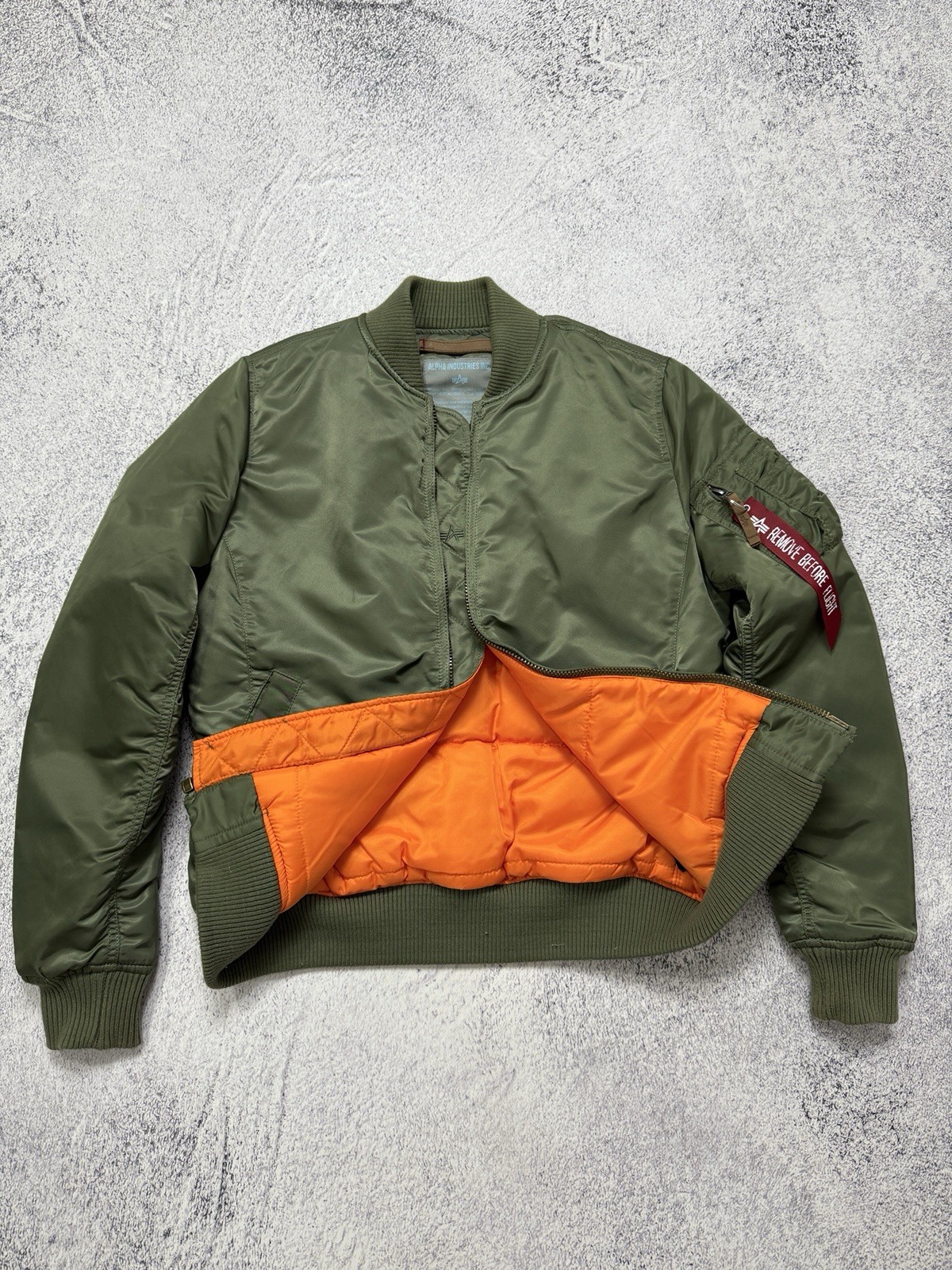 Alpha Industries MA-1 Bomber Flight Jacket Sage Green Orange Lining Women Size L image 9