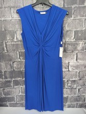 Calvin Klein Sapphire Blue Sleeveless Runched Front Pencil Dress Size 12 NWT