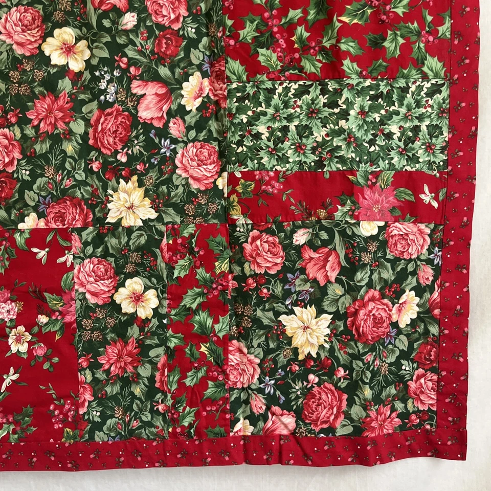 "Mantel Navidad Hecho a Mano Acolchado Cuadrado Floral Acebo Algodón Talla Pequeña 48""" Foto 4 de 4