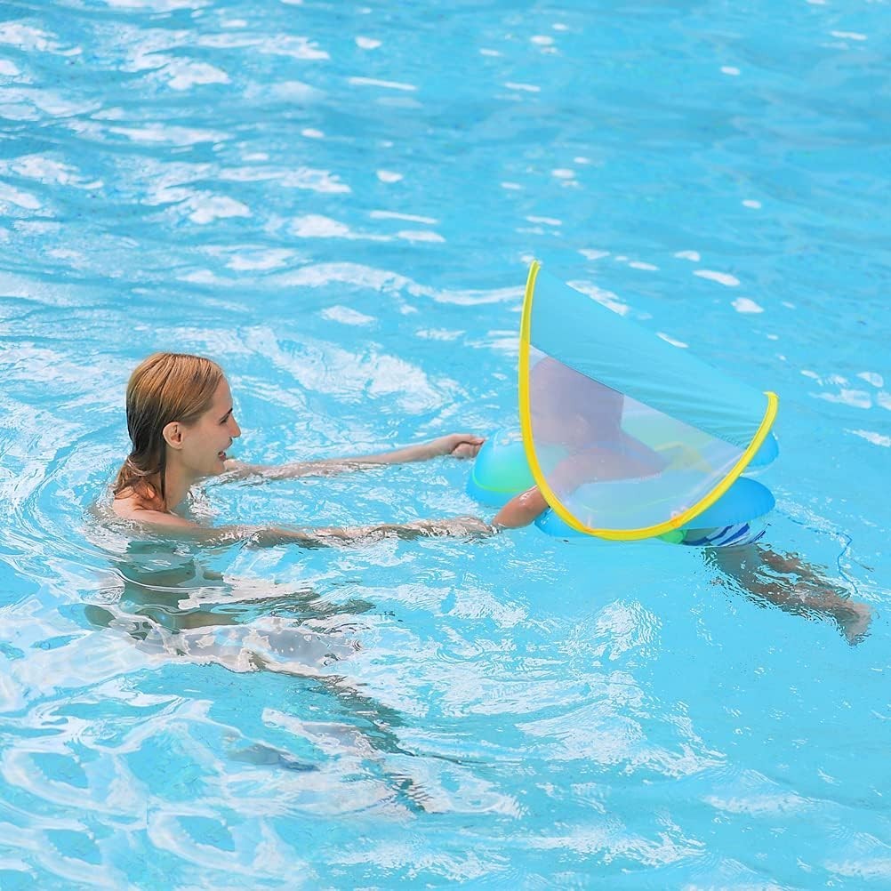 Blue Dolphin Baby Float with Sunshade - Safe & Comfortable for Little Swimmers