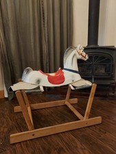 Vintage Train Rite Molded Rocking Horse Toy with Wood And Springs