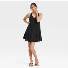 Universal Thread Black Gauze Tiered Tank Dress Mini Sun Size M