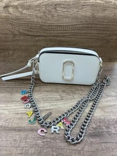 MARC JACOBS Snapshot Chain Logo Charm Leather Shoulder Bag White Authentic