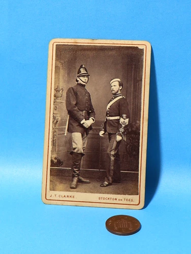 Antique Sepia Photograph FIREMAN & SOLDIER J.T. Clarke Stockton on Tees #CDV