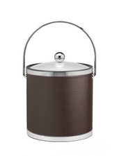 Sophisticates Leatherette Ice Bucket, 3 Quart, Brown w/Polished Chrome