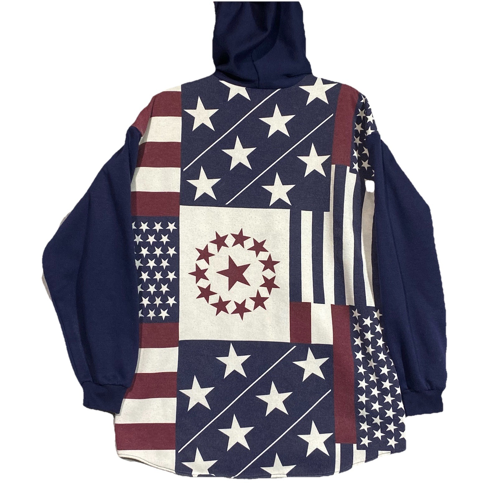 Vintage American Flag Patchwork-Style Hooded Butt… - image 6