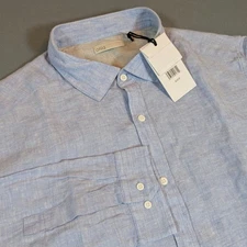 Onia Men's Linen Slim Fit Chambray Button-Up Shirt YYL Oxford Blue Size XXL