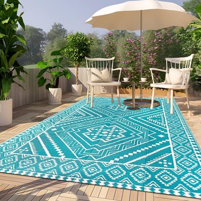 Vsiwb Waterproof Outdoor Rug 5X8 Ft Reversible Plastic Straw Mat Large Floor
