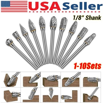 LOT Tungsten Carbide Burr Bit Cutting Carving Burr 1/8'' Shank Dremel Rotary Tool