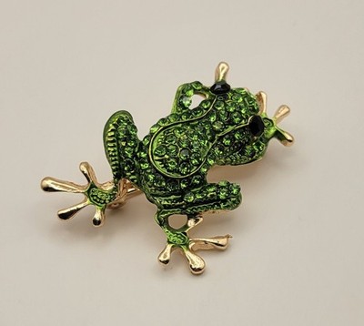 BROCHE GRENOUILLE STRASS VERTS  ! NEUF !