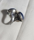 SILVER METAL RING BEZEL SET CABOCHON BLUE STONES S-7 — photo 5