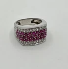 Vintage 925 Sterling Silver Modernist Pink Ruby & Cz Ring Size 9