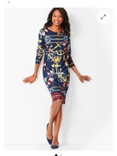 Talbots NAUTICAL-PRINT JEWEL-NECK SHIFT DRESS Medium Jersey