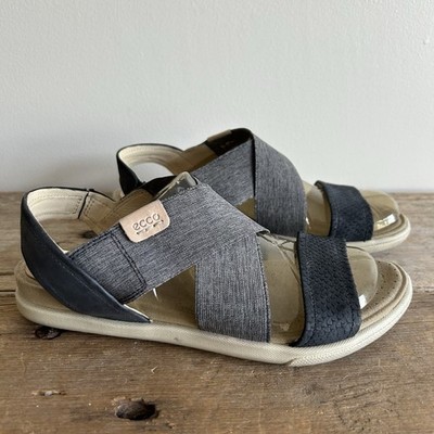 Ecco Damara Sandals Cross Strap Women's 37 US 6-6.5 Gray Black Leather Summer