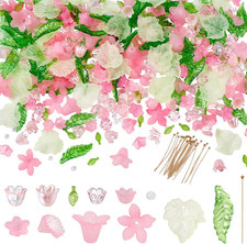 417 Pcs Acrylic Assorted Beads Kit, Frosted Flower Beads Caps Maple Leaf Acry...