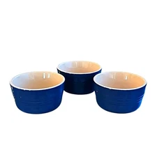 Le Creuset Stoneware Cobalt Blue Set of 3 Bowls/Cups 3.75" W x 2.25" D (1cup)