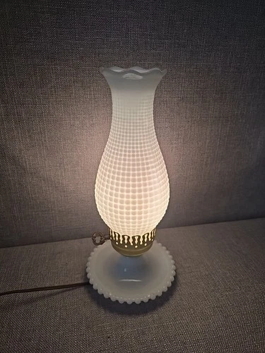 Hobnail Milk Glass Electric Lamp Vintage Tall