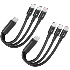 2-Pack 0.2M USB C Male to 3 Type-C Male Splitter Cable 5A Fast Charging