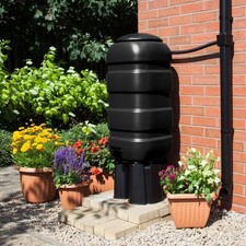 100L Black Water Butt Kit Stand Tap Diverter Space Saving Garden Water Container