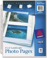 Avery 13406 Photo Pages for 4 x 6 Landscape Style Photos, 3-HP, Clear, 10/Pack