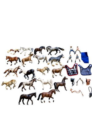 SCHLEICH KONVOLUT/RESTPOSTEN PFERDE x 18 REITER, SÄTTEL etc, siehe Bilder.