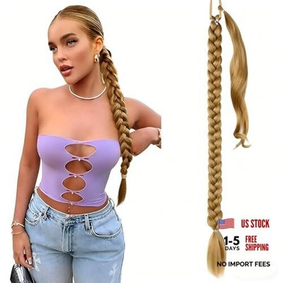 Long Braid Ponytail Extension With Hair Tie Straight Sleek Wrap 32 Inch M30/27