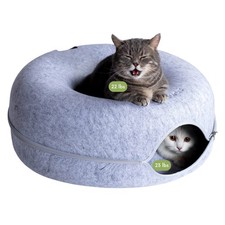 Cattasaurus Peekaboo Cat Cave Donut for Multiple  Large Large, Light Gray
