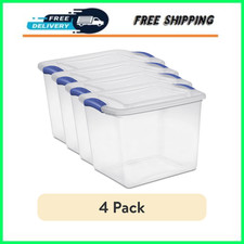 Sterilite 27 Qt Latching Storage Bins 4 Pack Clear Plastic Blue Lid