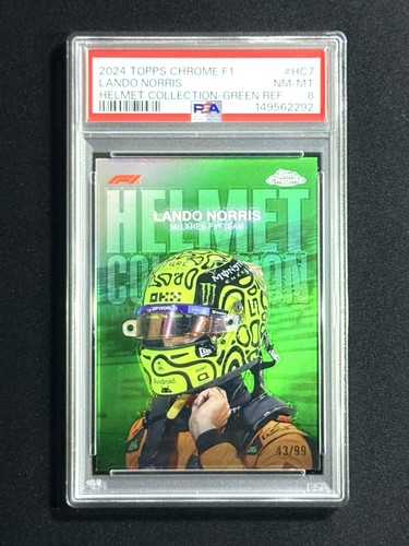 2024 Topps Chrome F1 Lando Norris Helmet Collection Green Refractor #/99 PSA 8