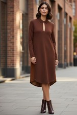 Lacoste Womens Wool Blend Long Sleeve Polo Dress Brown Colorblock Size 38 US 6