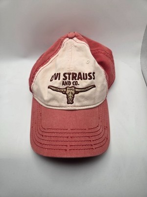 Levis Strapback Hat Mens Red Cream Longhorn Embroidered Distressed Baseball Cap