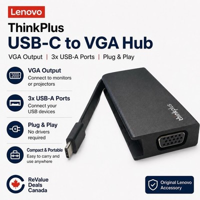 Lenovo ThinkPlus USB-C to VGA Adapter Hub 3x USB-A Ports 4X90W86497
