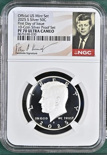 2025 S Kennedy SILVER Half Dollar 50C NGC PF70 First Day Issue - FDI (Last Year)