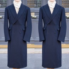 Men's 100 Cashmere Overcoat Navy Double Breasted Casual Workwear Long Jacket
