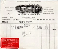 1927 Amsterdam Broom Co. NY Whisks Letterhead Invoice White Swan Gold Bond