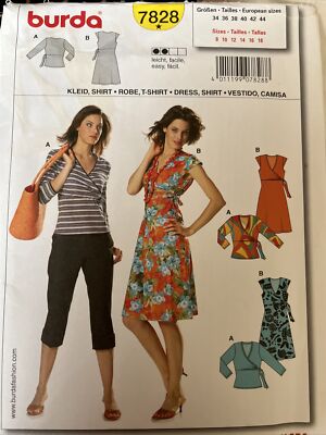 Burda Pattern 7828 Surplice Wrap Front Empire Top Dress Size 8-18 