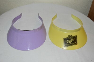 1980's Yellow plastic Miller Genuine plastic  visor + Purple GOLF cap hat  EUC 