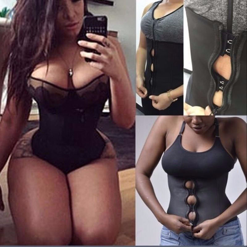 Fajas Colombianas Waist Trainer Cincher Zip Donna – Neoprene Body Shaper Modellante – Nero Taglie S-3XL
