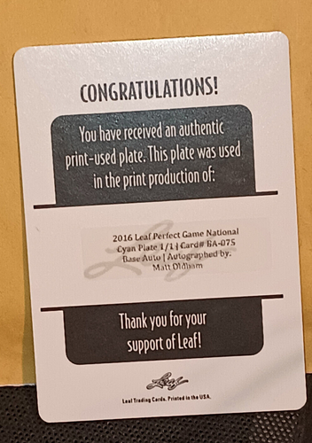 2016 Leaf National Showcase Autograph Printing Plates Cyan BA075 Matt Oldham 1/1 - Picture 2 of 2