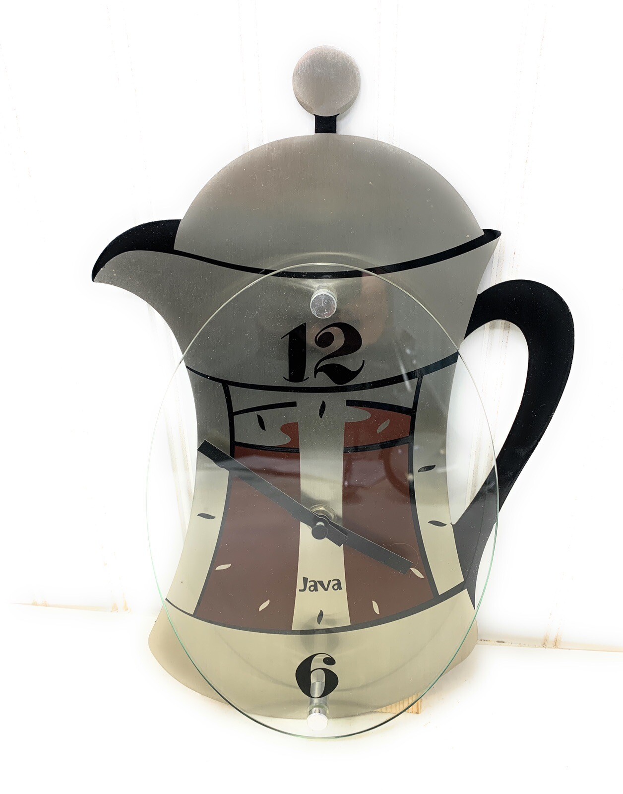 Unique Java Coffee Pot Wall Clock Quartz Stainless Steel with Acrylic Clock Face