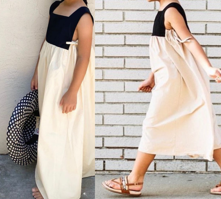 Pepper Kids Boho Style Side Tie Dress - Black & Cream - Size 6