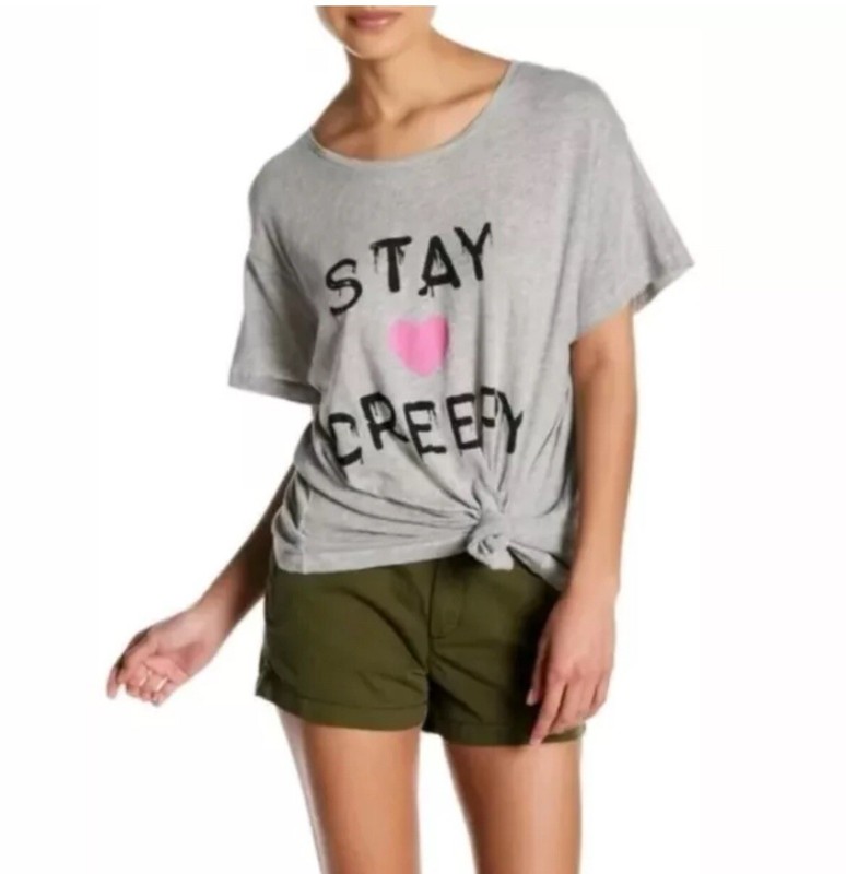 Wildfox Couture Stay Creepy Heart Gray Halloween 100% Cotton T-Shirt XS