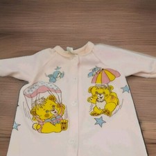 80's Yellow Bears Bluebird Star Baby Pink Sleeper Double Sided Pink Newborn Vtg.